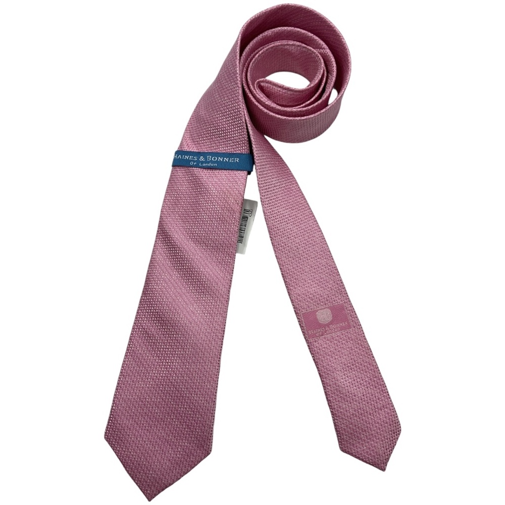 👍HAINES & BONNER Pink Geometric Silk DESIGNER Tie HANDMADE